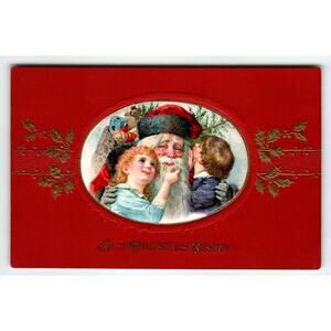 Santa Claus Christmas Postcard John Winsch Back Children Germany Embossed Oval